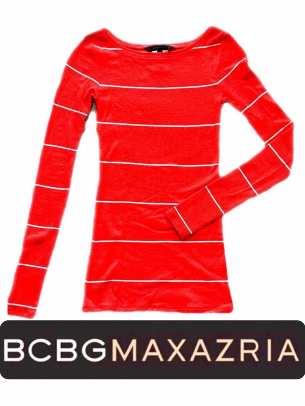 BCBGMAXAZRIA Long Sleeve Ribbed Knit Top